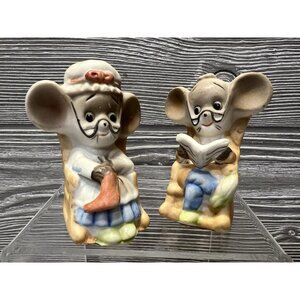 Vintage Ceramic Grandmother Mouse Grandfather Rocking Chair Pair Set Taiwan